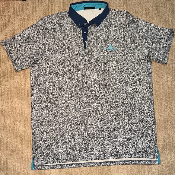 Greyson Men XL Navy Coral Dreams Polo Shirt Athletic Golf Tee Teal Trim - Picture 6 of 11